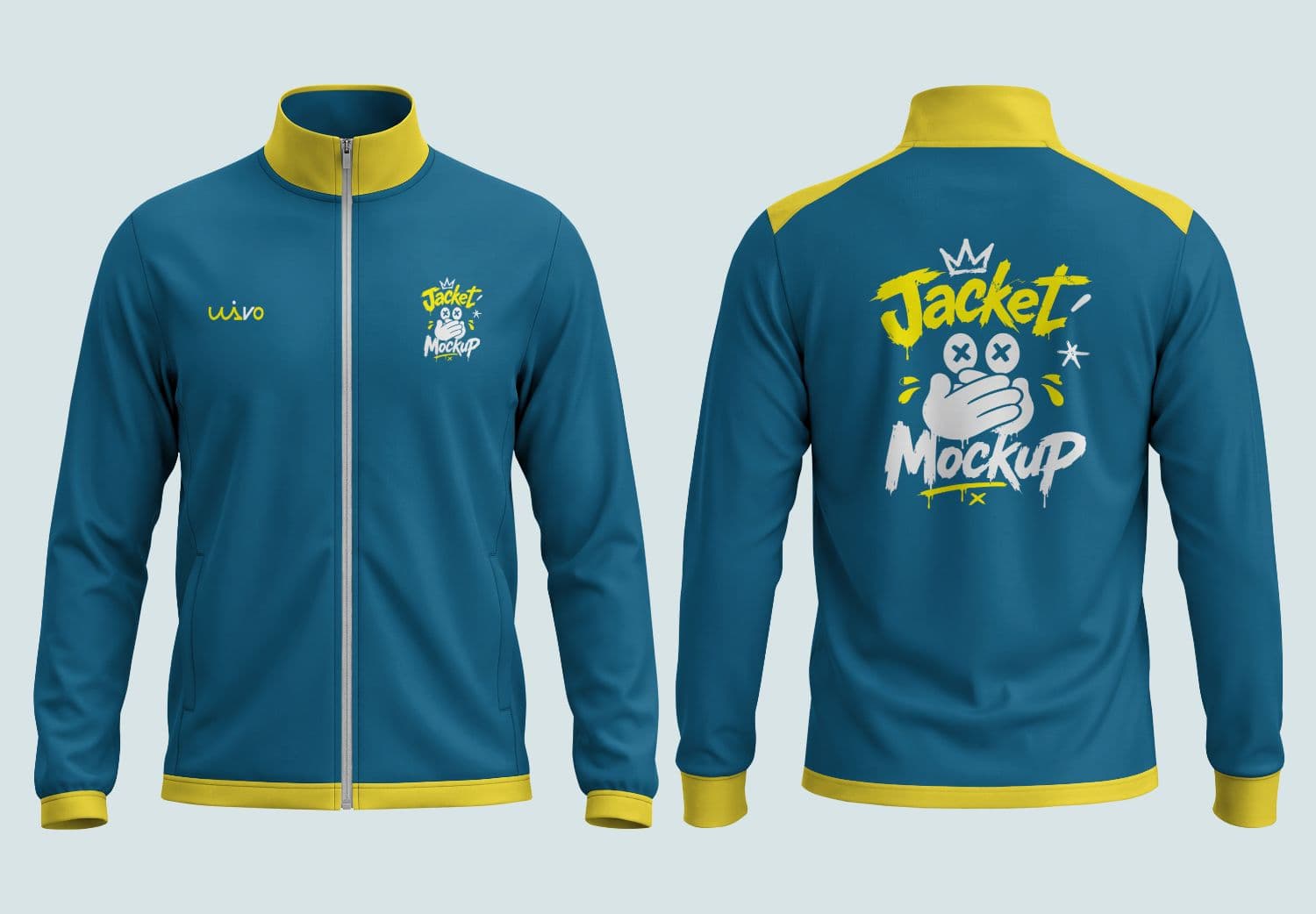 Zip-Up Sports Jacket Mockup Front and Back View | MockupHive