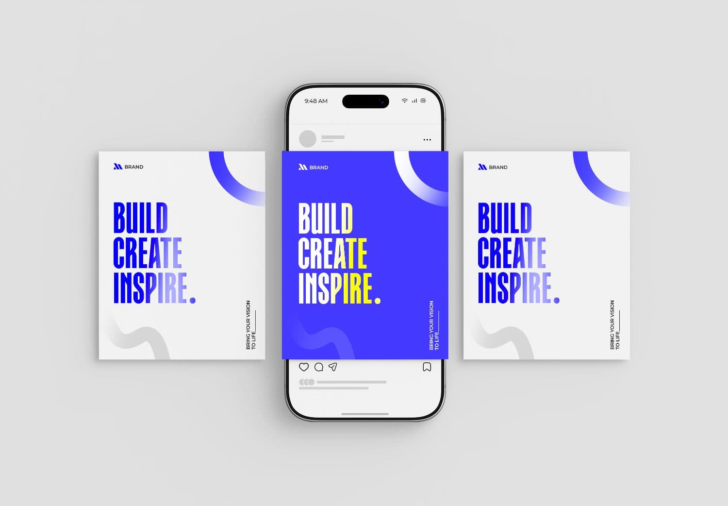 Social Media Branding Mockup with Phone and Square Post Layouts