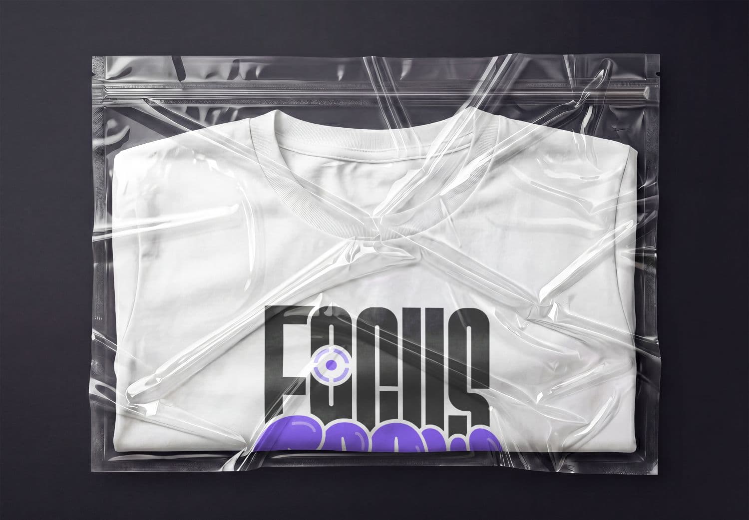 Folded T-Shirt in Clear Garment Packaging Mockup