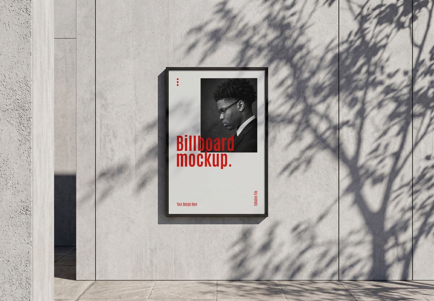 Framed Billboard Mockup on Concrete Wall with Tree Shadows