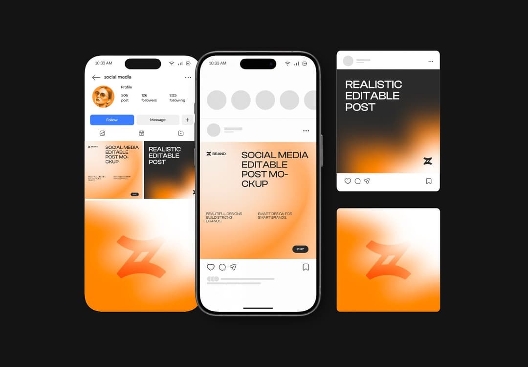 Social Media Post Mockup with Two Phone Displays