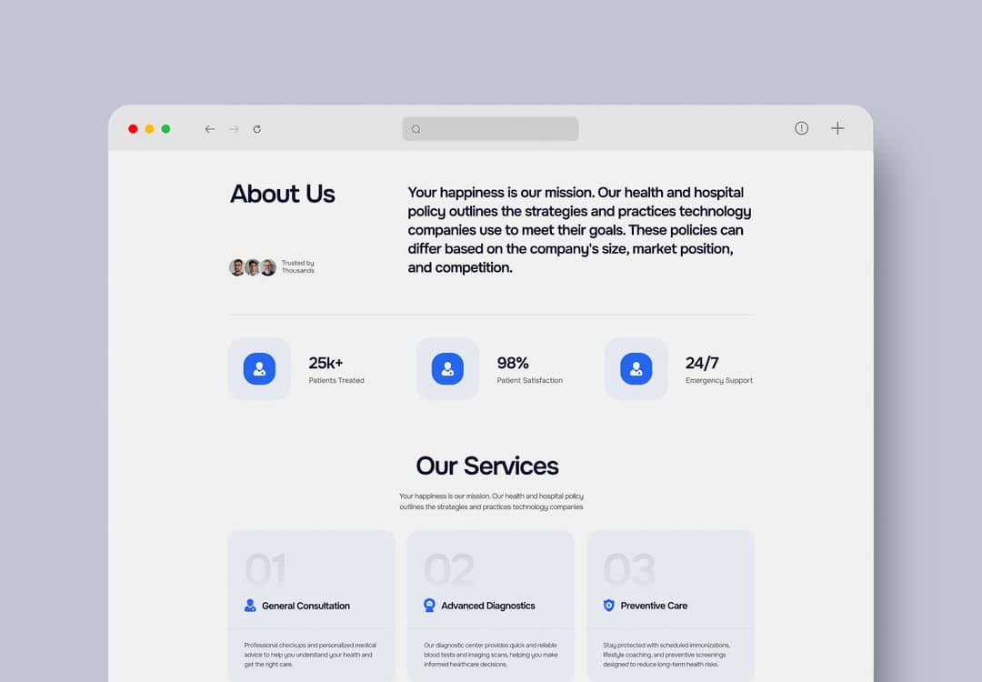 Healthcare Website Mockup for Desktop Web Design