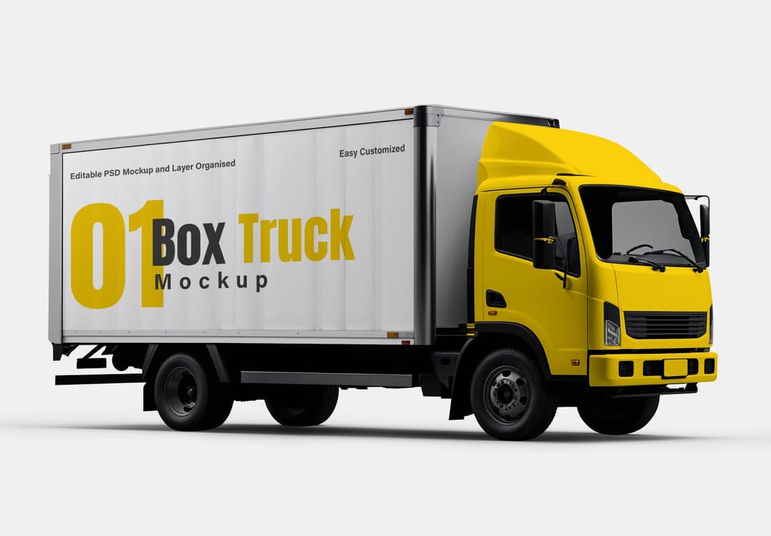Yellow & White Box Truck Mockup for Branding