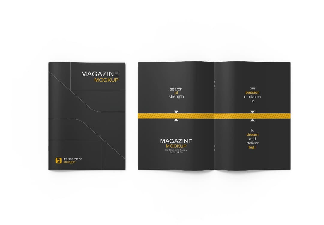 High Quality Magazine Mockup Sleek Black & Gold Design