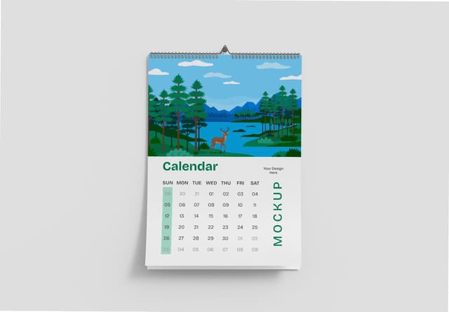 Wall Calendar Mockup – Nature Scene for Branding & Design Presentations