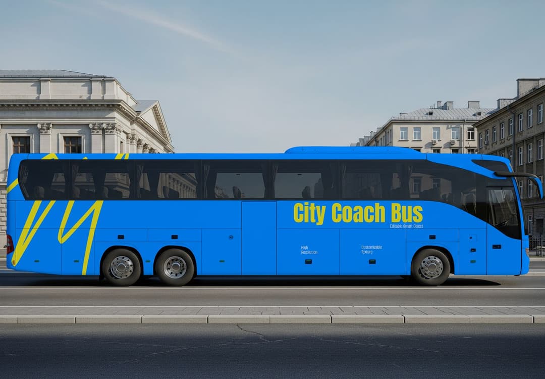 Blue City Coach Bus Mockup