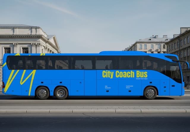Blue City Coach Bus Mockup