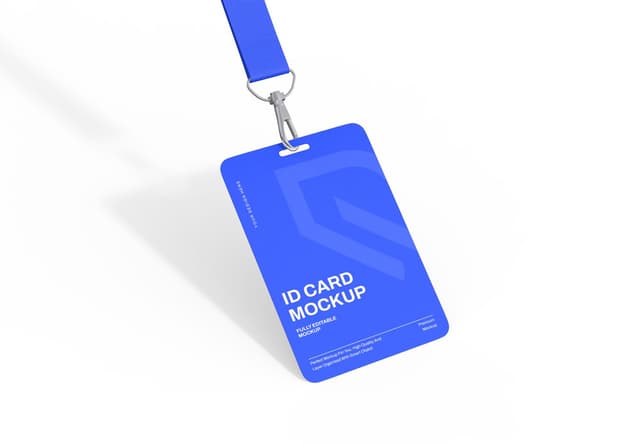 Professional Blue ID Card Mockup with Lanyard Design