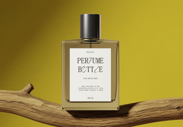 Perfume Bottle Mockup on Wooden Branch