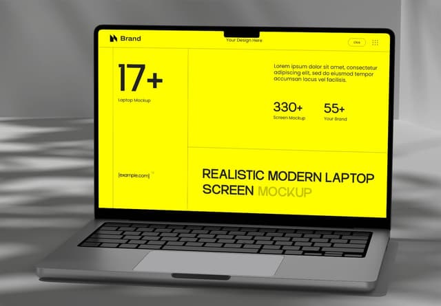 Vibrant Yellow 17+ Modern Laptop Screen Mockup Design
