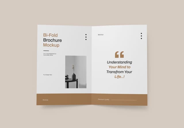Open Bi-Fold Brochure Mockup Beige Minimalist Design