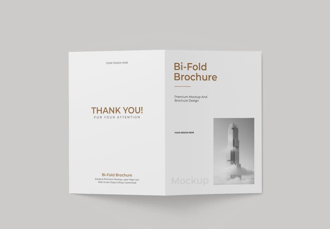 Open Bi-Fold Brochure Mockup Grey Background