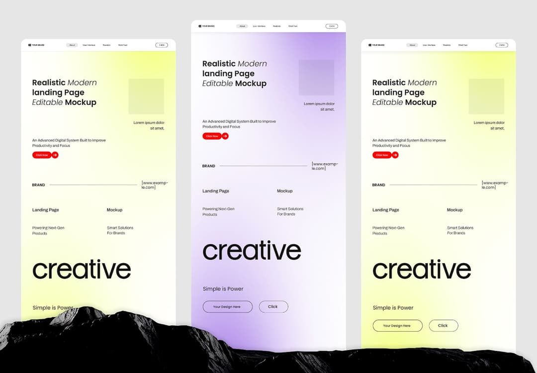 Realistic Modern Landing Page Mockup for Web Design