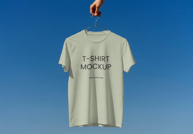 White T-Shirt Mockup Against Blue Sky