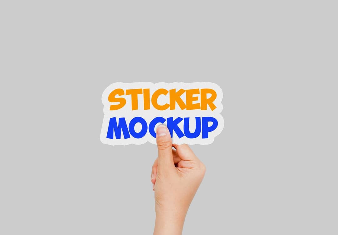 Realistic Hand Held Sticker Mockup Display