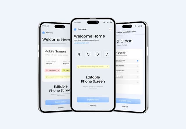Triple iPhone Screen Mockup Mobile App Display