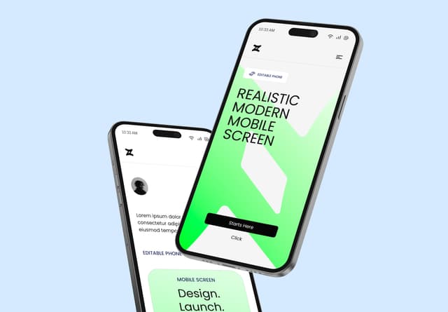 Dual iPhone Screen Mockup Green Modern Display