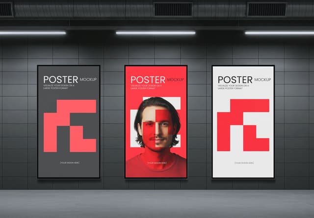 Triple Poster Wall Advertising Mockup