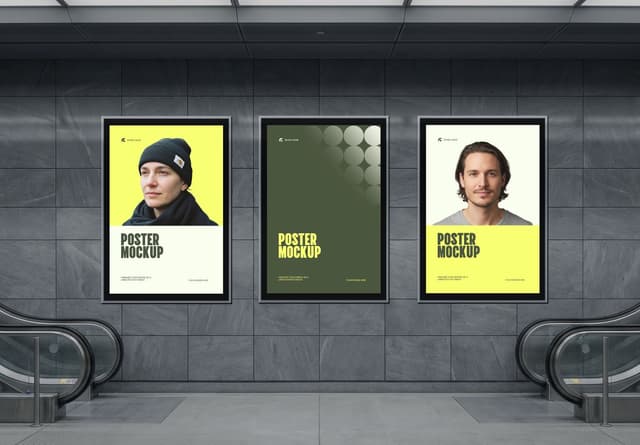 Subway Wall Triple Poster Mockup