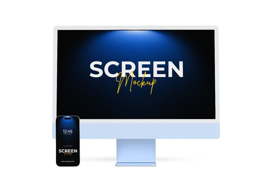 Realistic Desktop Monitor and Smartphone Screen Mockup