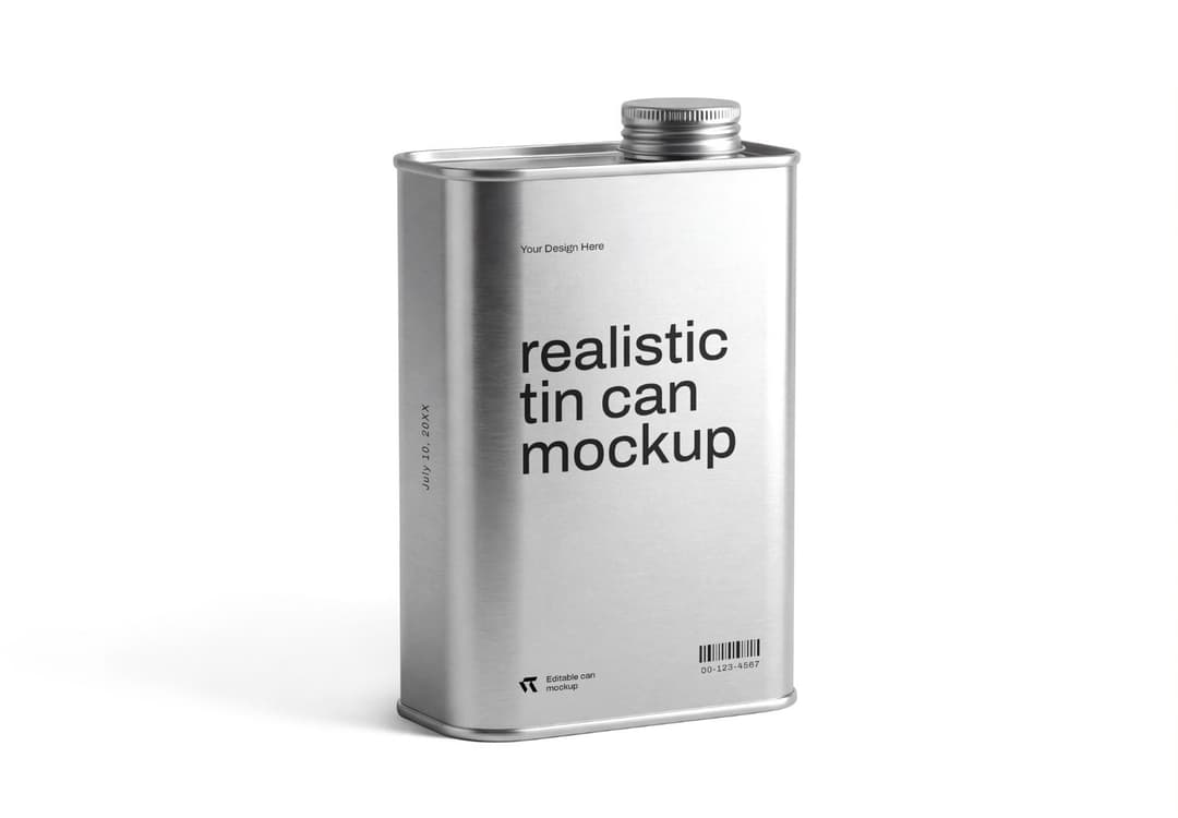Realistic Silver Tin Can Packaging Mockup