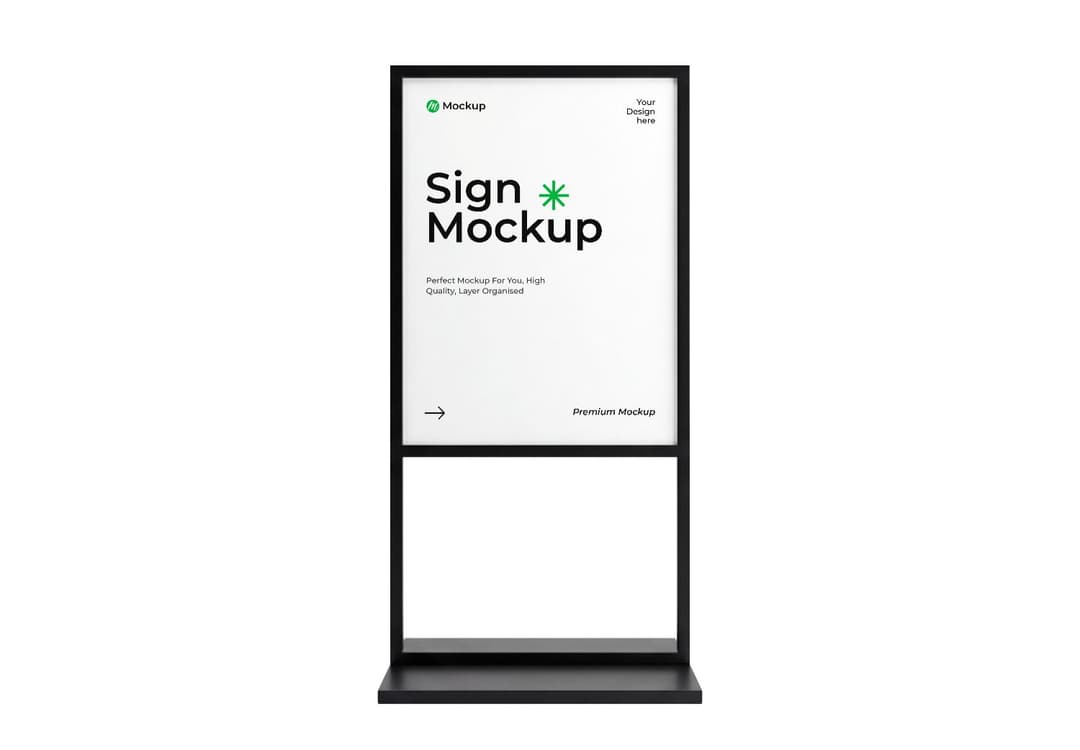 Vertical Standing Sign Board Mockup Black Frame