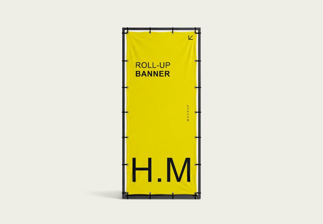 Roll-Up Banner Stand Mockup Yellow Display