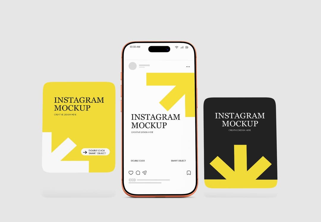 Instagram Post Mockup with Smartphone and Floating Cards
