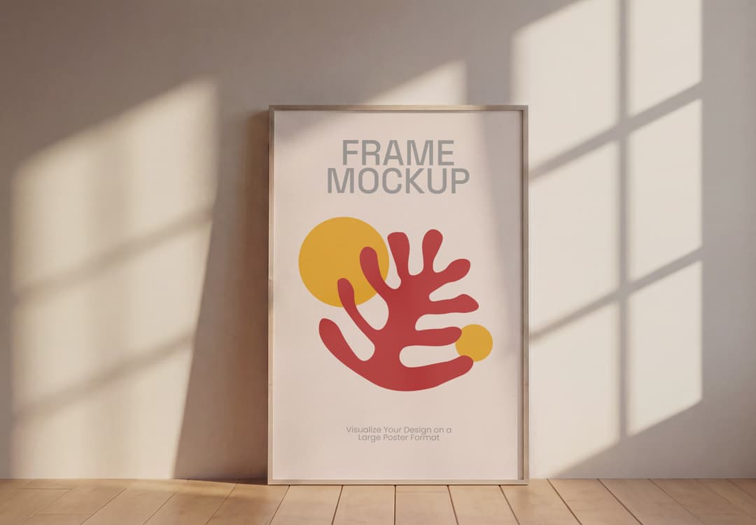 Minimal Wooden Frame Mockup - Leaning on Wall with Sunlight Shadows