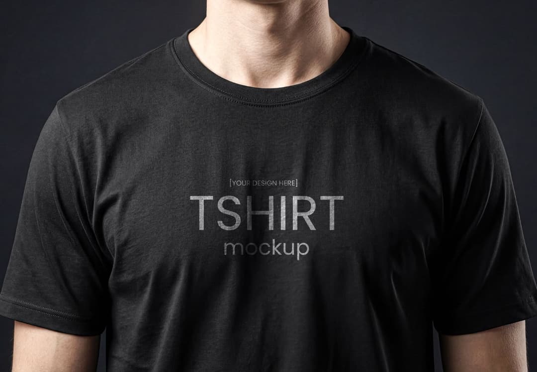 Front Chest Design  Realistic Black T Shirt Mockup