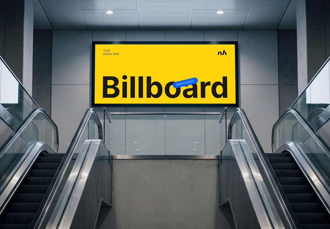 Indoor Escalator Hall Billboard Mockup
