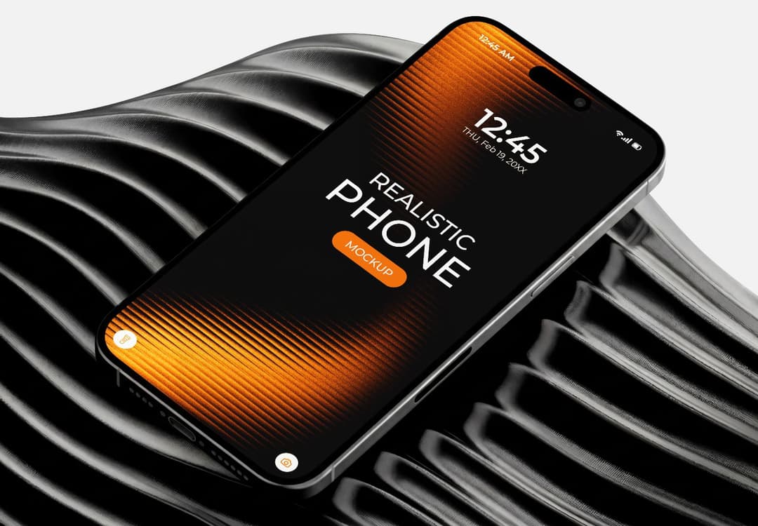 iPhone 17 Pro Mockup – Angled View on Textured Surface
