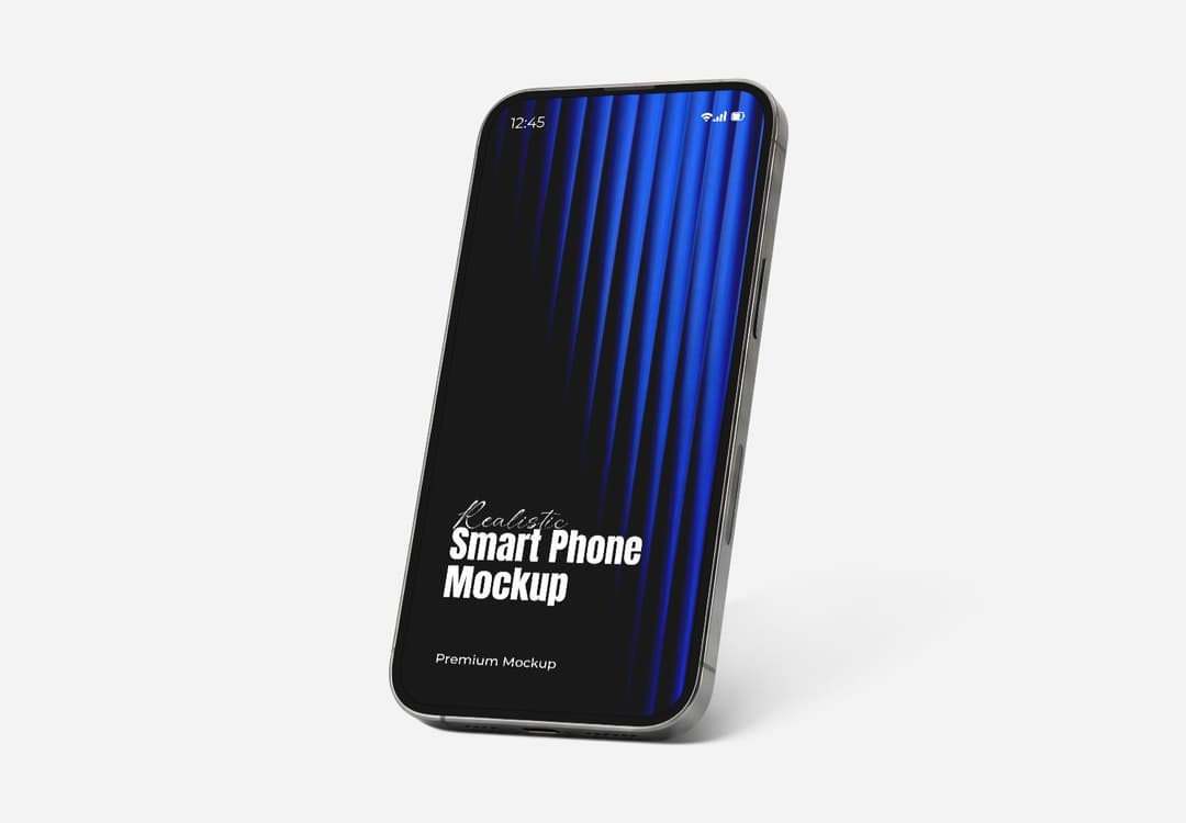 iPhone 17 Pro Mockup – Upright Stand Blue Gradient