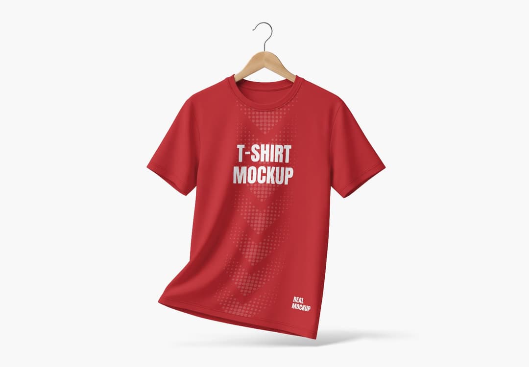 T-Shirt Mockup on Wooden Hanger - Front View Display