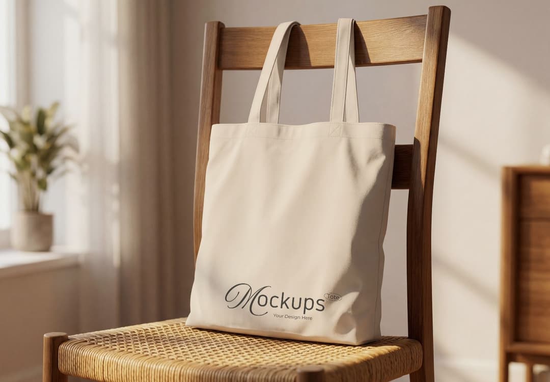 Canvas Tote Bag Mockup on Wooden Chair