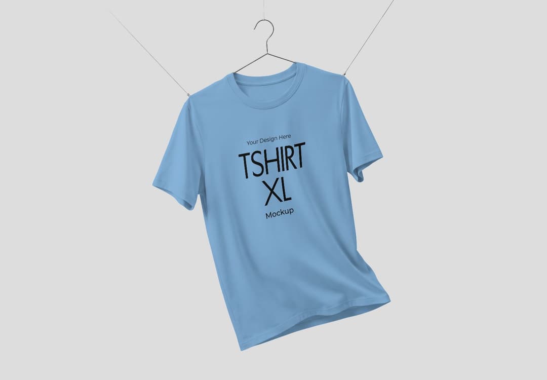 Light Blue T-Shirt Mockup XL Size on Hanger - Front View