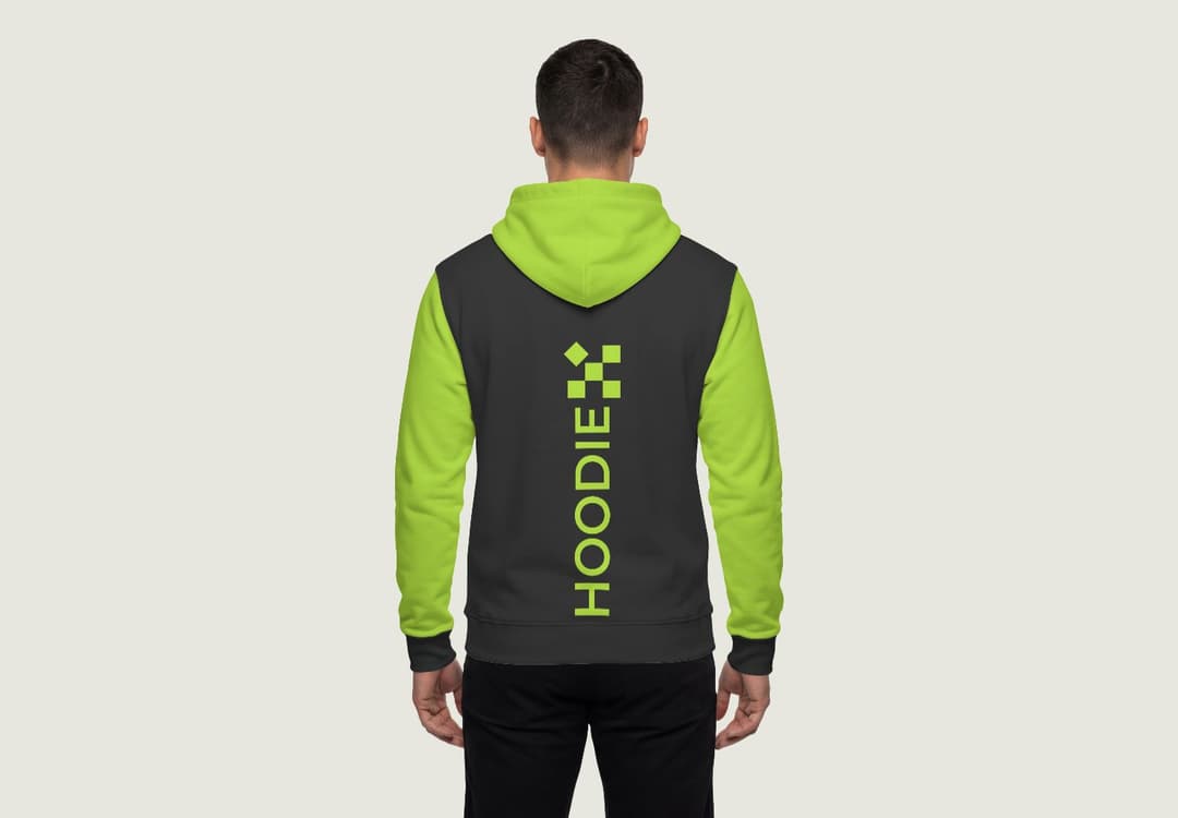 Black and Lime Green Hoodie Mockup on Model - Back View