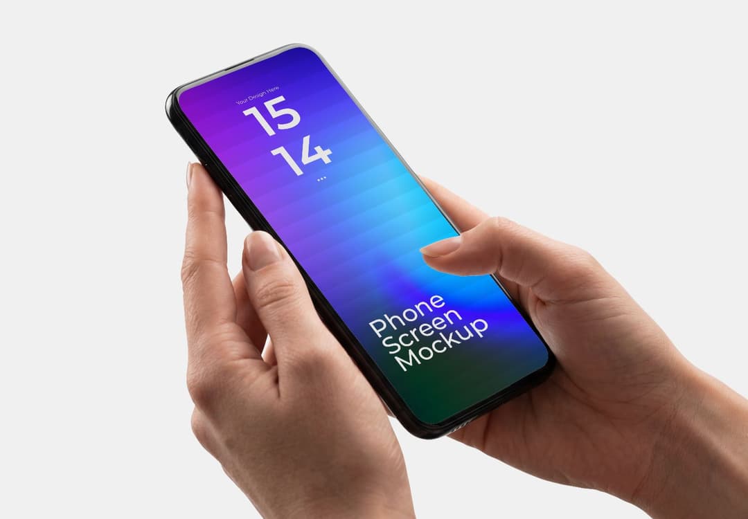 iPhone Screen Mockup Held in Hands