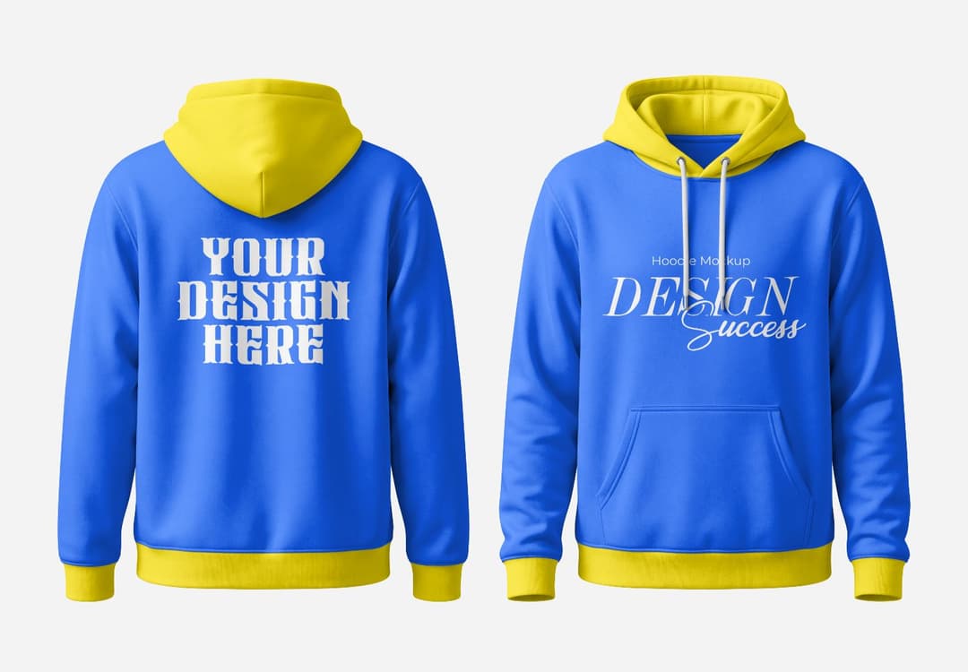 Blue Yellow Hoodie Mockup – Front Back Dual View