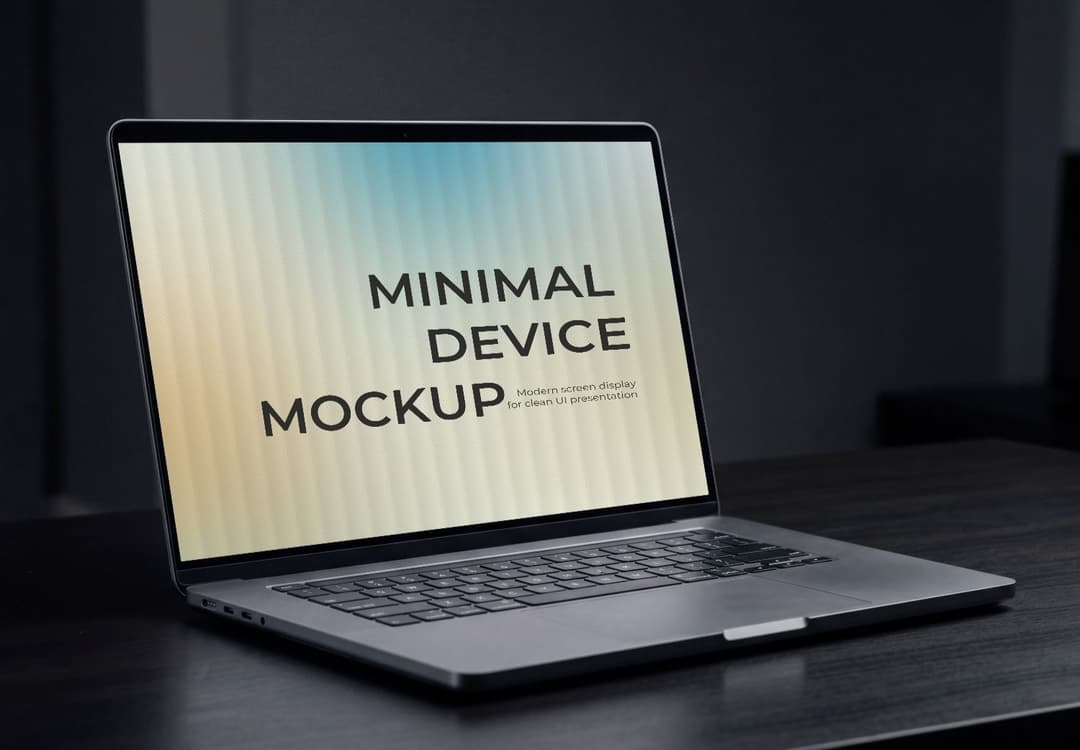 MacBook Screen Mockup on Dark Desk