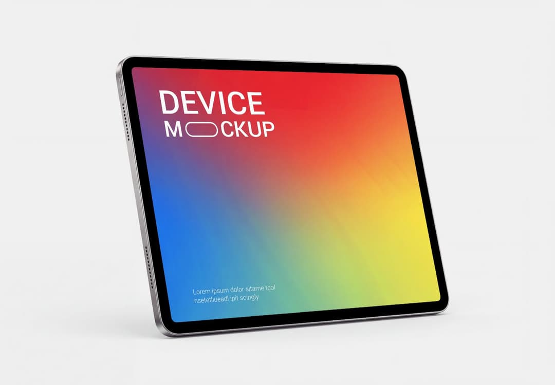 Tablet Mockup – Angled View Rainbow Gradient Screen