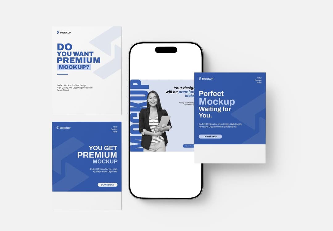 iPhone Screen Mockup with Premium Promo Card Bundle – Layered Social Media Templates