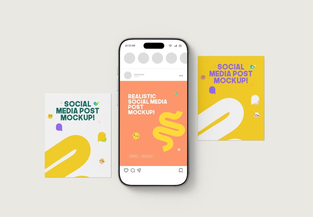 iPhone 17 Social Post Mockup – Playful Illustration Set