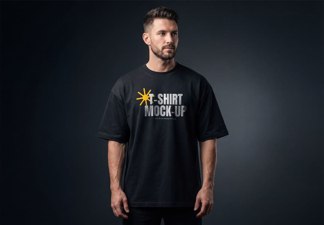 Oversized T-Shirt Mockup with Male Model