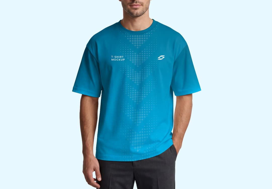Men’s Blue Tech Tee Mockup – Front View Model Pose