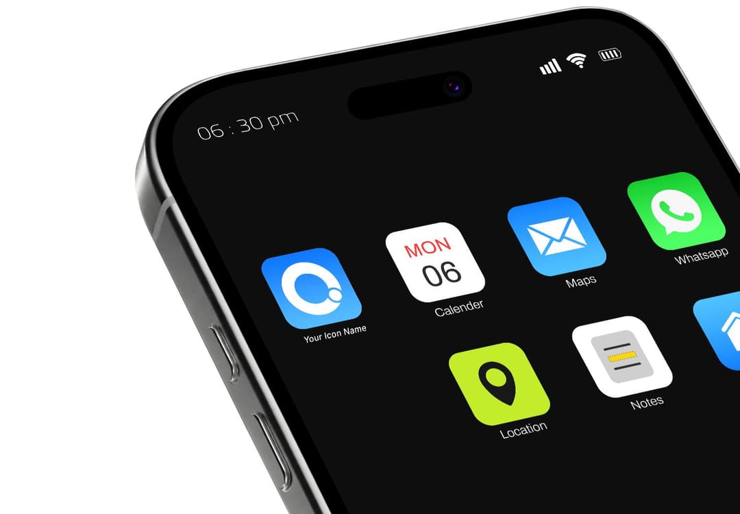 Mobile App Icon Mockup on Angled Smartphone Screen