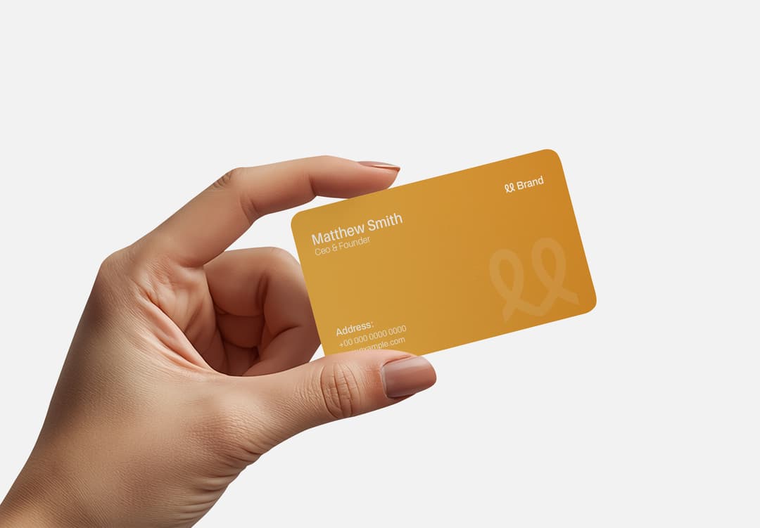 Left Hand Holding Business Card Mockup