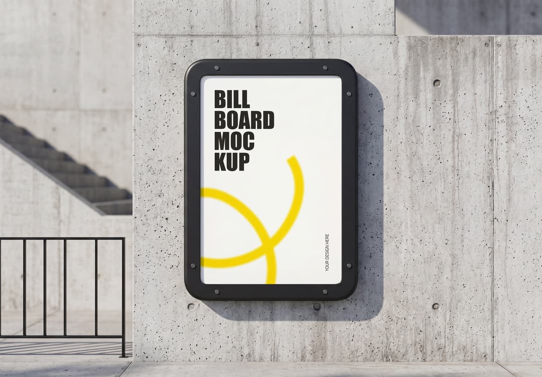 Concrete Wall Outdoor Billboard Mockup