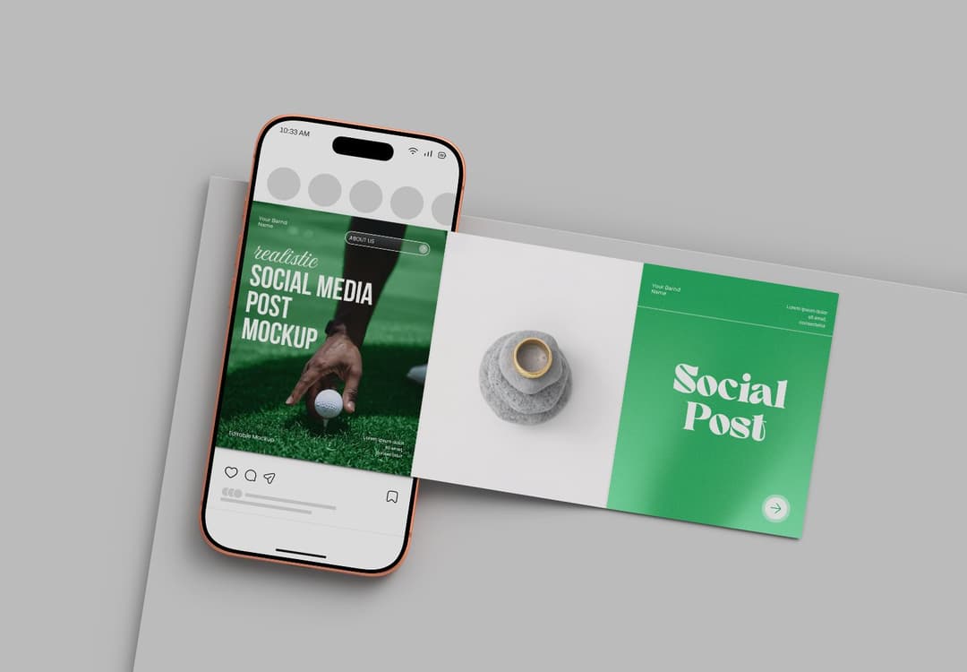 Smartphone and Horizontal Social Media Post Mockup