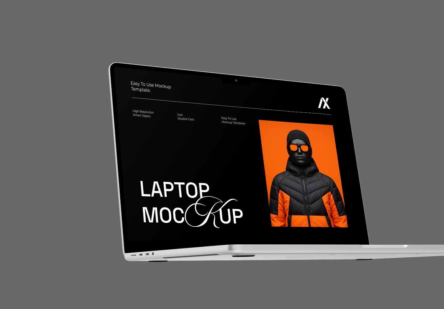 Angled Laptop Screen Mockup with Gray Background | MockupHive